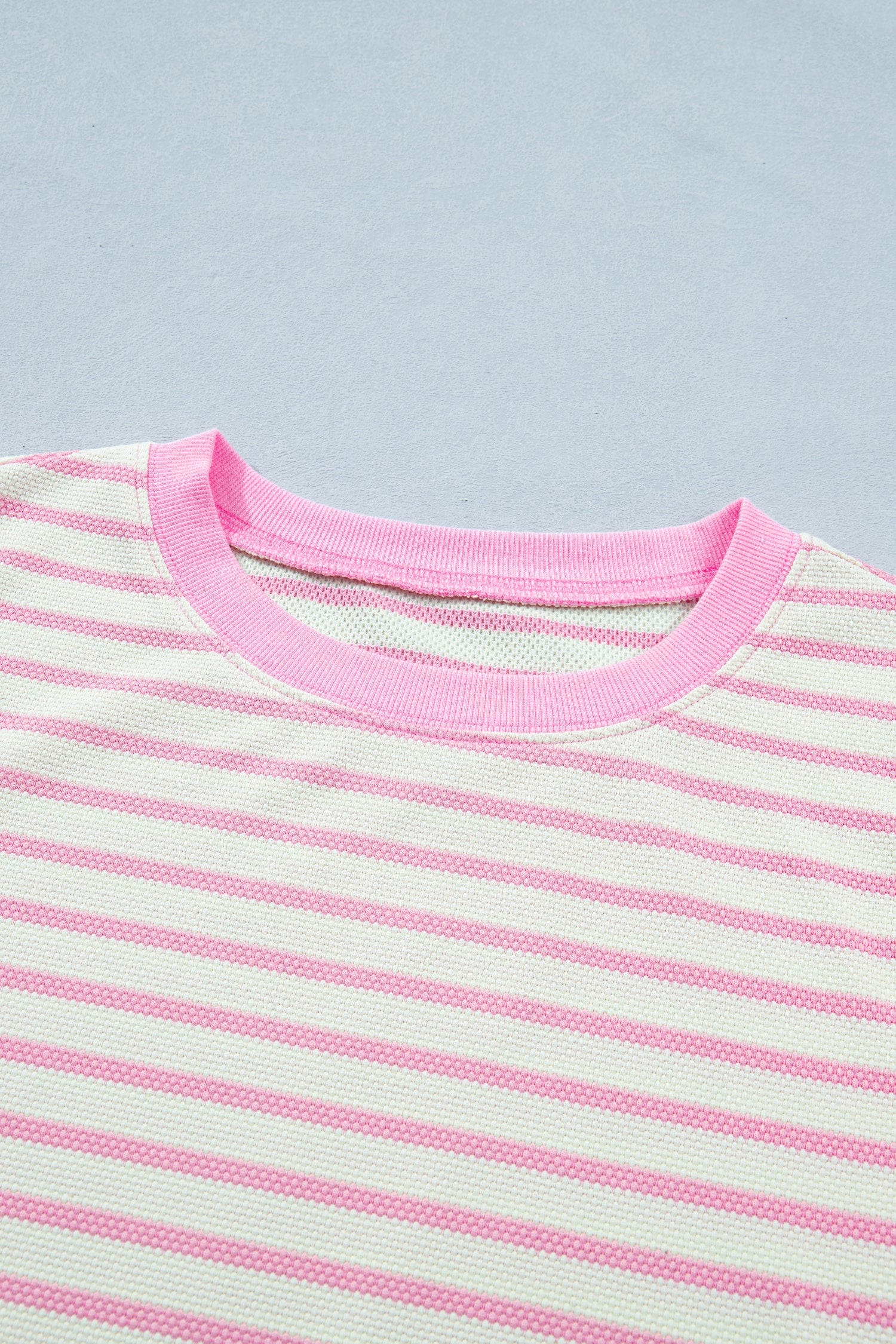 Pink Stripe Ruffled Short Sleeve Patchwork Blouse