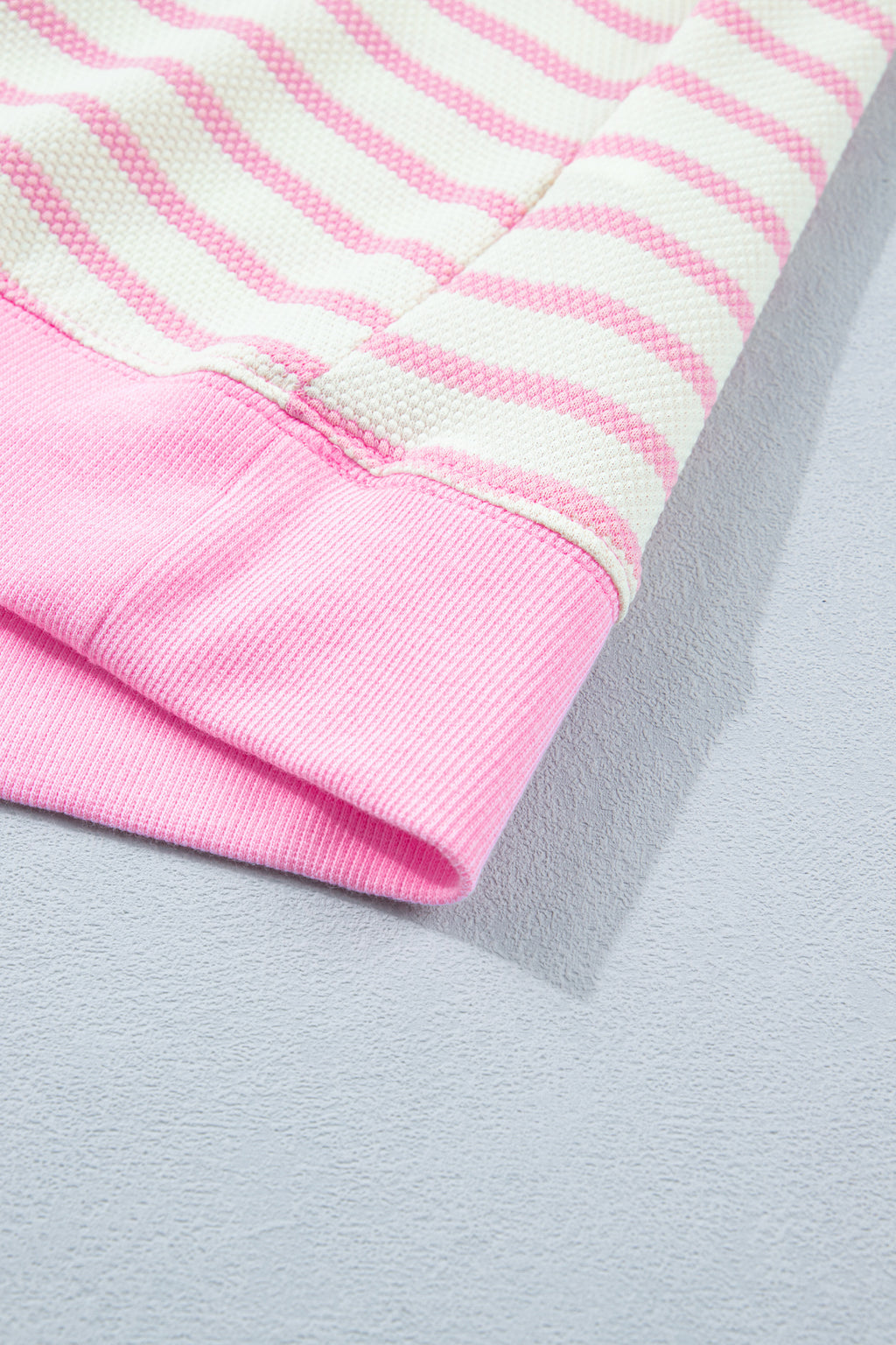 Pink Stripe Ruffled Short Sleeve Patchwork Blouse
